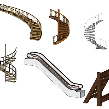 (50)欧式美式中式实木旋转楼梯商场滚梯电梯sketchup草图模型下载