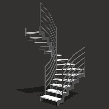(3)现代金属扶手旋转楼梯sketchup草图模型下载