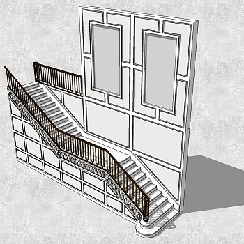 (39)欧式法式铁艺楼梯栏杆sketchup草图模型下载