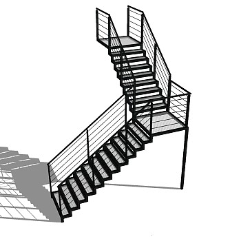 (36)现代铁艺金属钢架楼梯栏杆扶手sketchup草图模型下载