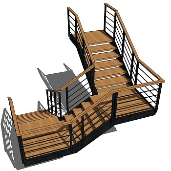 (33)现代铁艺金属钢架楼梯栏杆扶手sketchup草图模型下载