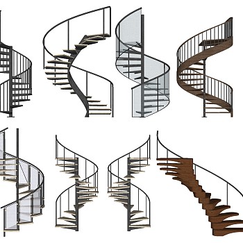 (59) 现代金属玻璃刚健美式欧式旋转楼梯sketchup草图模型下载
