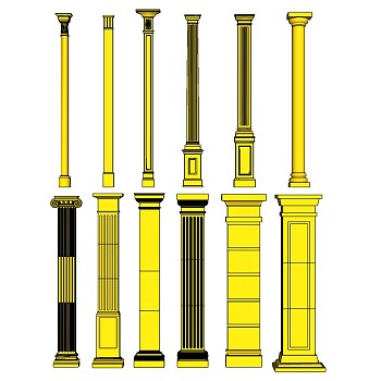欧式法式罗马柱柱子楼梯栏杆柱子 壁柱SketchUp草图模型下载