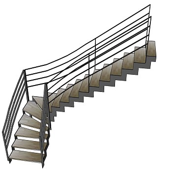 (25)现代铁艺金钢架属楼梯栏杆扶手sketchup草图模型下载
