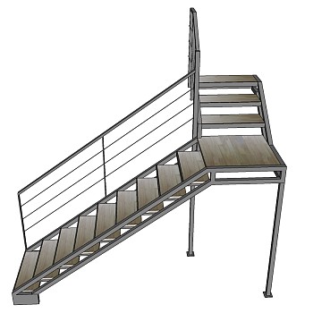 (24)现代铁艺金属钢架楼梯栏杆扶手sketchup草图模型下载