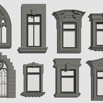 (38)欧式法式伊斯兰波斯新疆建筑弧形窗户sketchup草图模型下载