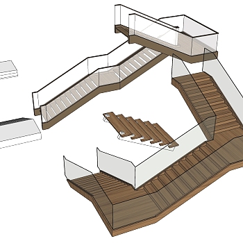 (21)现代简约楼梯 实木楼梯透明玻璃扶手螺旋楼梯sketchup草图模型下载