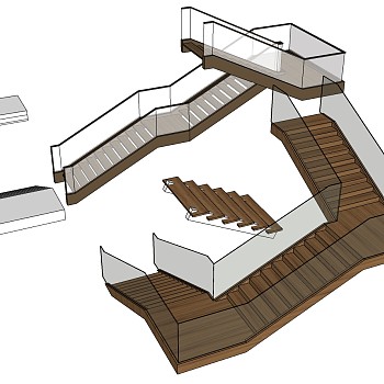 (21)现代简约楼梯 实木楼梯透明玻璃扶手螺旋楼梯sketchup草图模型下载