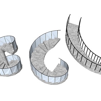 (58) 现代玻璃旋转楼梯sketchup草图模型下载