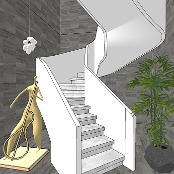 (57)现代旋转楼梯间sketchup草图模型下载