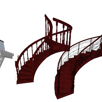 (49)美式实木旋转楼梯铁艺旋转楼梯sketchup草图模型下载