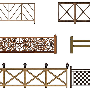 (58)中式欧式实木铁艺护栏围墙栅栏栏杆扶手sketchup草图模型下载