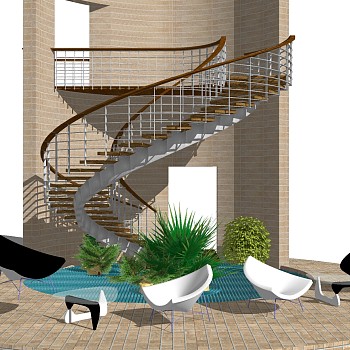 (56)现代楼梯景观钢架旋转楼梯sketchup草图模型下载