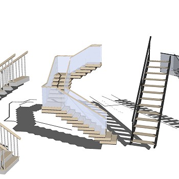 (55)现代钢架楼梯sketchup草图模型下载