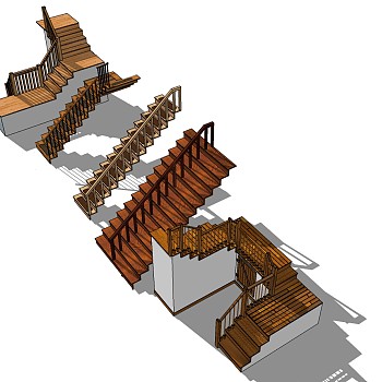(47)中式现代实木楼梯sketchup草图模型下载