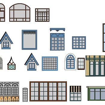 (32)欧式建筑别墅窗户罗马窗百叶窗户美式窗户sketchup草图模型下载