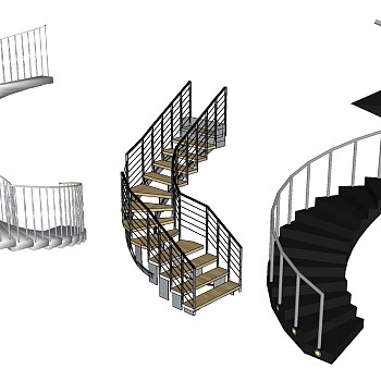 (45)现代金属钢架旋转楼梯sketchup草图模型下载