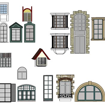 (31)欧式建筑别墅弧形窗户罗马窗百叶窗户sketchup草图模型下载