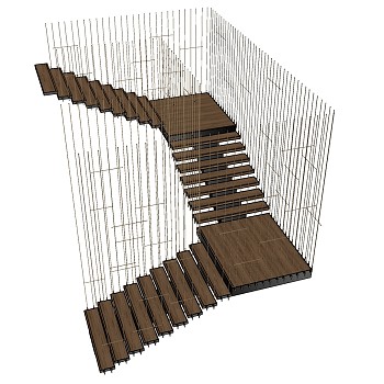 (42)现代钢架吊装楼梯sketchup草图模型下载