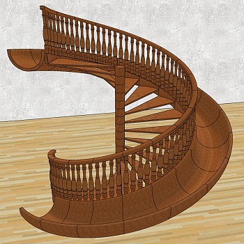 (41)欧式美式宝瓶栏杆带滑梯的旋转楼梯sketchup草图模型下载
