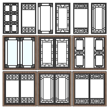 (64)中式花格雕花窗户景观窗窗户sketchup草图模型下载