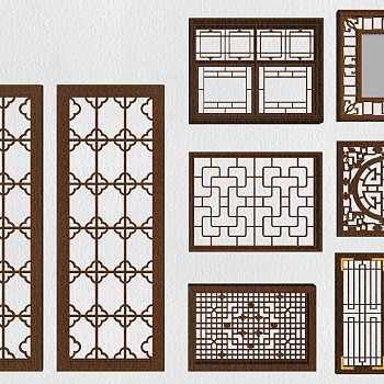 (58)中式花格雕花窗户景观窗窗户sketchup草图模型下载