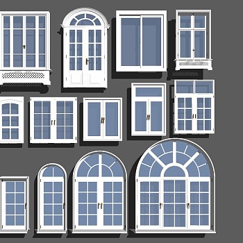 (51)欧式法式建筑景观窗弧形罗马窗铝合金门窗sketchup草图模型下载