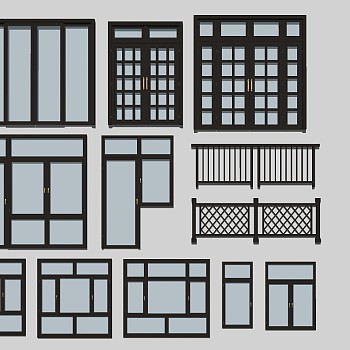 (50)现代建筑阳台窗户拉杆扶手门sketchup草图模型下载