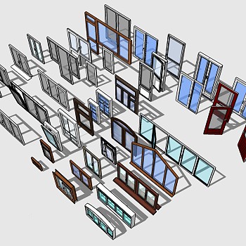 (47)现代建筑阳台铝合金门窗sketchup草图模型下载