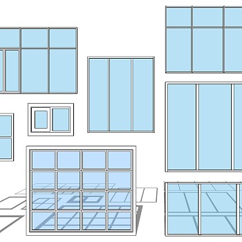 (45)现代建筑阳台铝合金门窗窗户sketchup草图模型下载