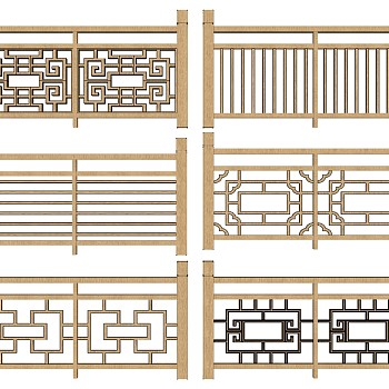 (53)中式花格格栅栏杆扶手护栏sketchup草图模型下载