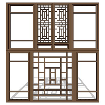 中式木花格景窗花窗窗户SketchUp草图模型下载