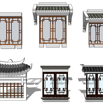 中式木花格景窗花窗窗户SketchUp草图模型下载