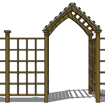 (9)欧式现代庭院木质防腐木连廊大门拱形门栅栏sketchup草图模型下载