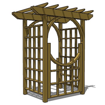 (8)欧式中式户外木质防腐木连廊大门拱形门sketchup草图模型下载