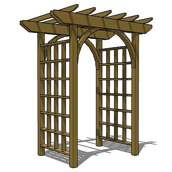 (7)欧式木质防腐木连廊大门拱形门sketchup草图模型下载