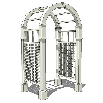 (6)欧式木质防腐木连廊大门拱形门sketchup草图模型下载