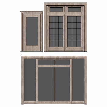 13现代实木玻璃花格双开门组合sketchup草图模型下载