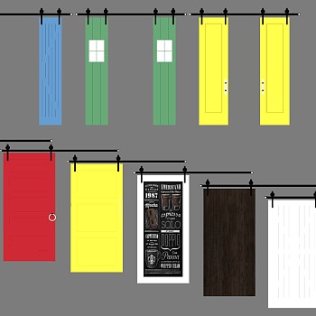 11工业风推拉木门组合sketchup草图模型下载