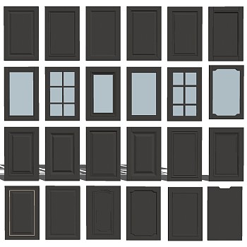 12 现代欧式法式橱柜衣柜柜门平板门玻璃门护墙板组合sketchup草图模型下载