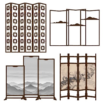 (15)新中式山水画图画屏风隔断sketchup草图模型下载