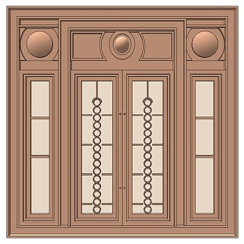 12欧式法式实木玻璃花格双开门单元入户铜板大门sketchup草图模型下载