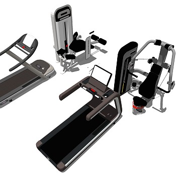 现代健身房健身娱乐器材跑步机sketchup草图模型下载