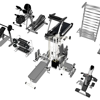 现代建设器材体育器材跑步机动感单sketchup草图模型下载