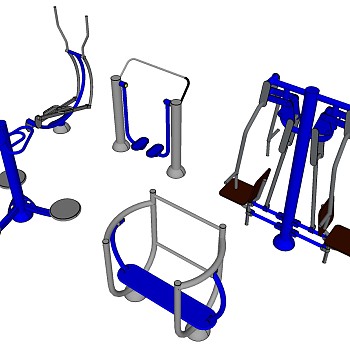 11现代广场户外健身器材太空漫步机组合 sketchup草图模型下载