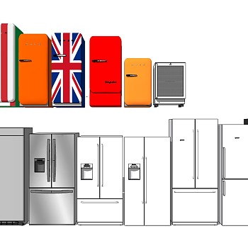 12单门双门电冰箱三开门冰箱后厨用冰箱迷你冰箱保鲜柜sketchup草图模型下载