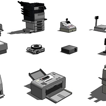 31办公室打印复印设备称重机 封口机 设备 合集 打印机 称 投影仪 传真机 组合sketchup草图模型下载