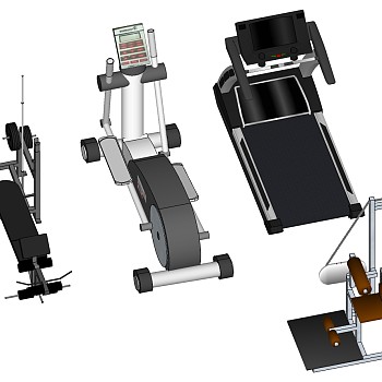 现代建设器材体育器材跑步机动感单车sketchup草图模型下载