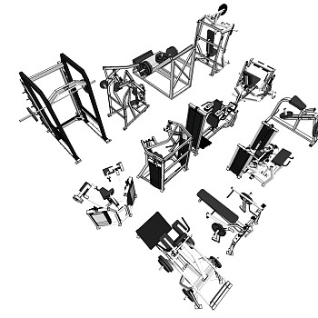 现代建设器材体育器材跑步机动感单车 sketchup草图模型下载