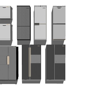 24现代冰箱组合迷你冰箱双开门冰箱sketchup草图模型下载